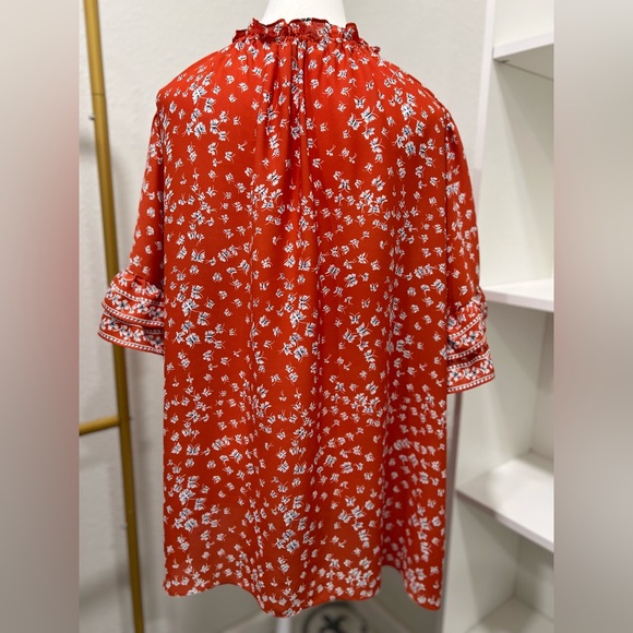MAX STUDIO Boho Ruffle Sleeves Tie Front Orange Top EUC - Picture 3 of 7